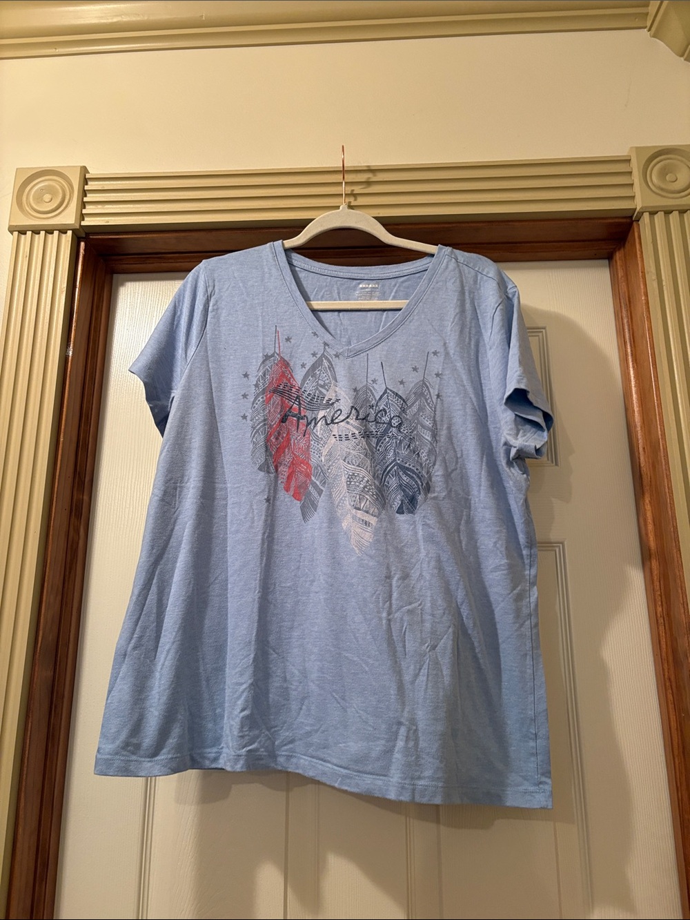 Women’s Light Blue V-Neck Graphic Tee - America Design